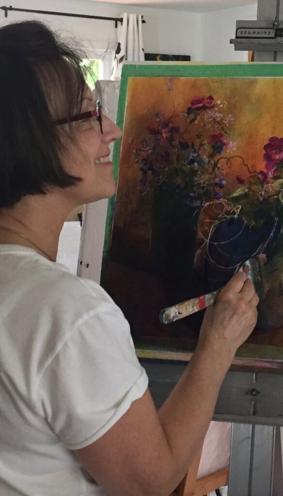 Artiste peintre Kim Collin au chevalet